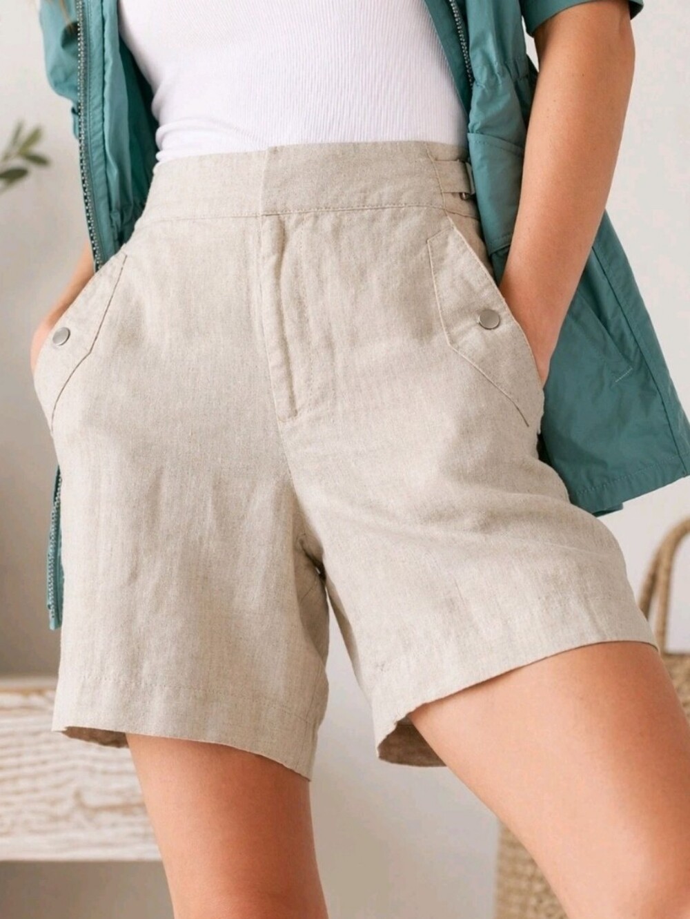 Athleta Linen High Rise Beige Women's Shorts